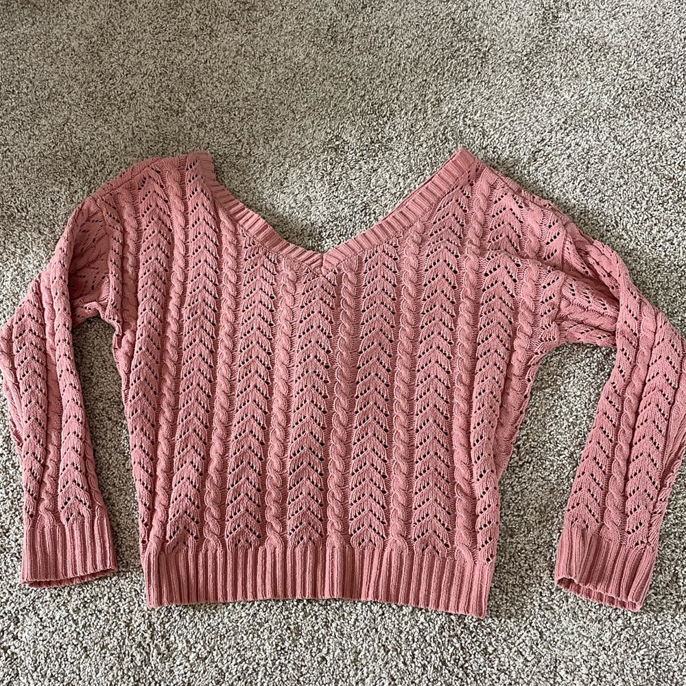 Women's Pink V-Neck Sweater